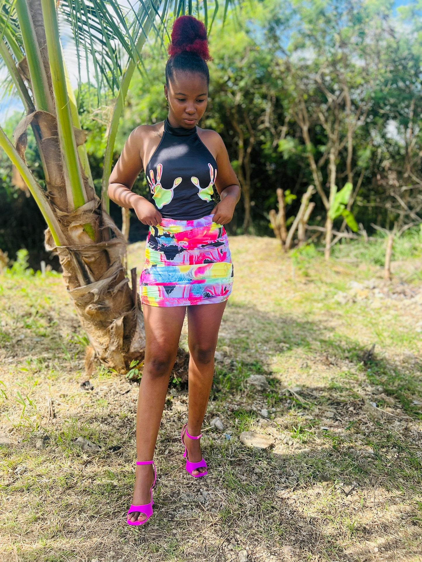 Two Piece Crop Top Halter Slim Vest & Mini Skirt